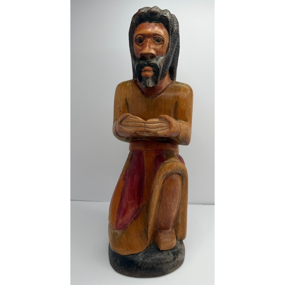 Vintage Jamaican Rastafarian One Love Hand Carved Wood Folk Art Statue 16"